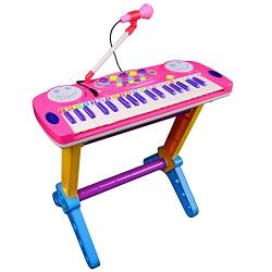 Pianinas sintezatorius su mikrofonu, kėdute ir 37 klavišais - rožinis
